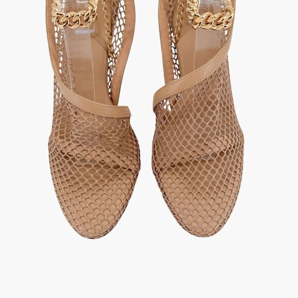 Bottega Veneta Trim Mesh Chain Fishnet Heel Sandals Beige Leather Size 39 US 9 - Picture 3 of 13